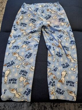 Medium, Light Blue Olaf Snowman Print Pajama Pants